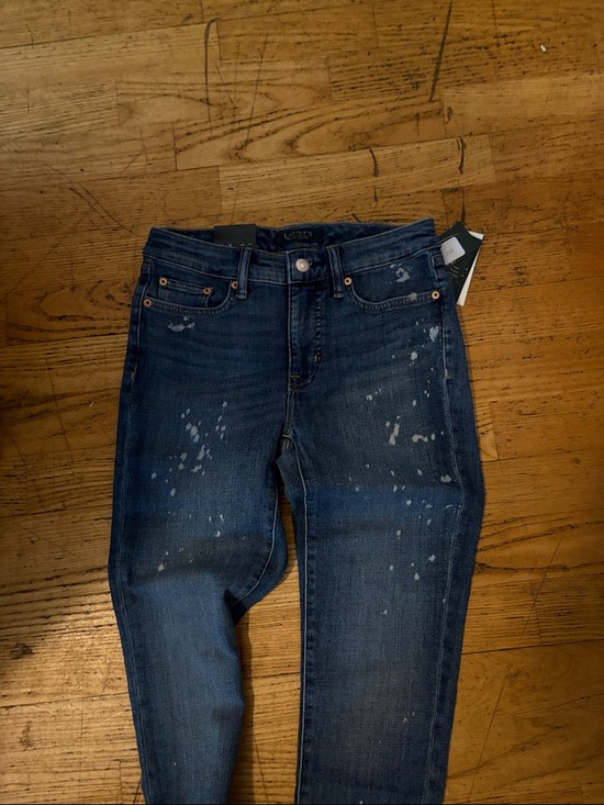 Ralph Lauren woman’s  Skinny Paint-Splatter Dark Blue Jeans - Picture 7 of 15
